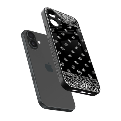 paisley black back phone cover | glass case for iphone 16 plus