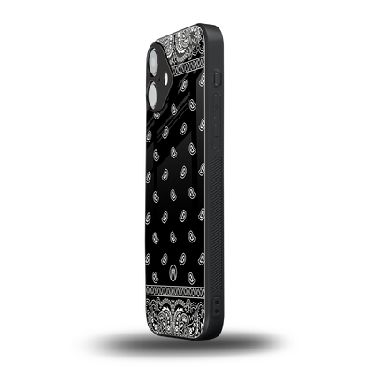 paisley black back phone cover | glass case for iphone 16 plus