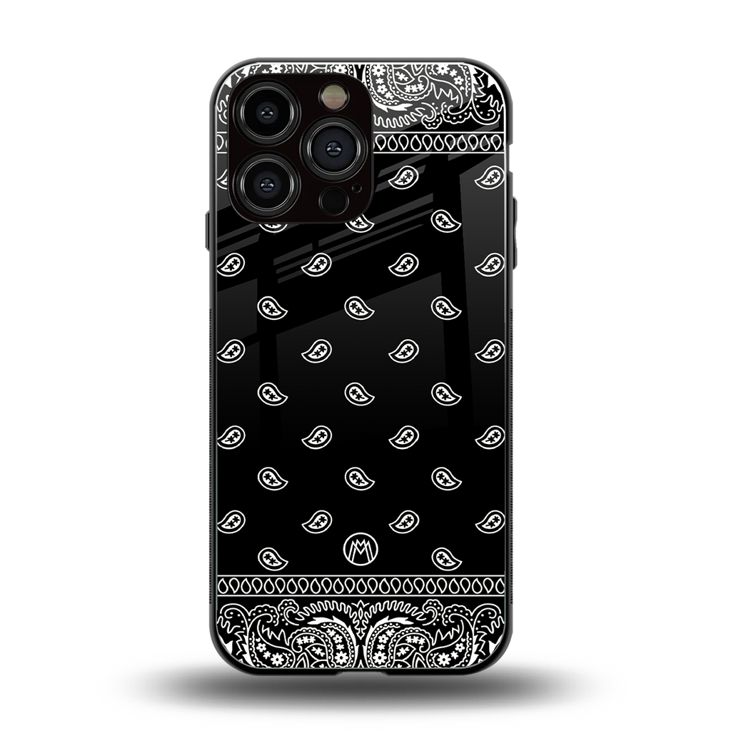 paisley black back phone cover | glass case for iphone 16 pro max