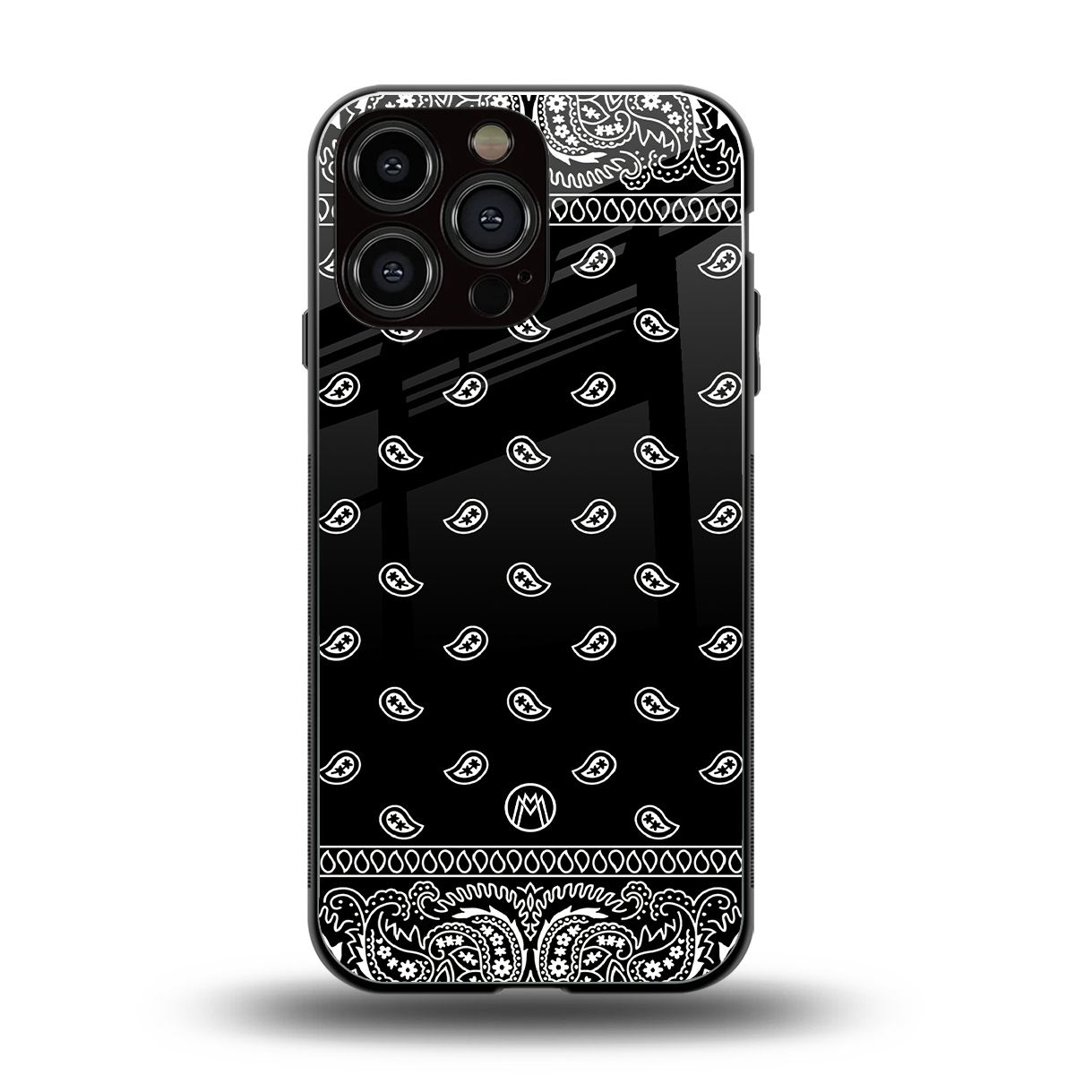 paisley black back phone cover | glass case for iphone 16 pro max