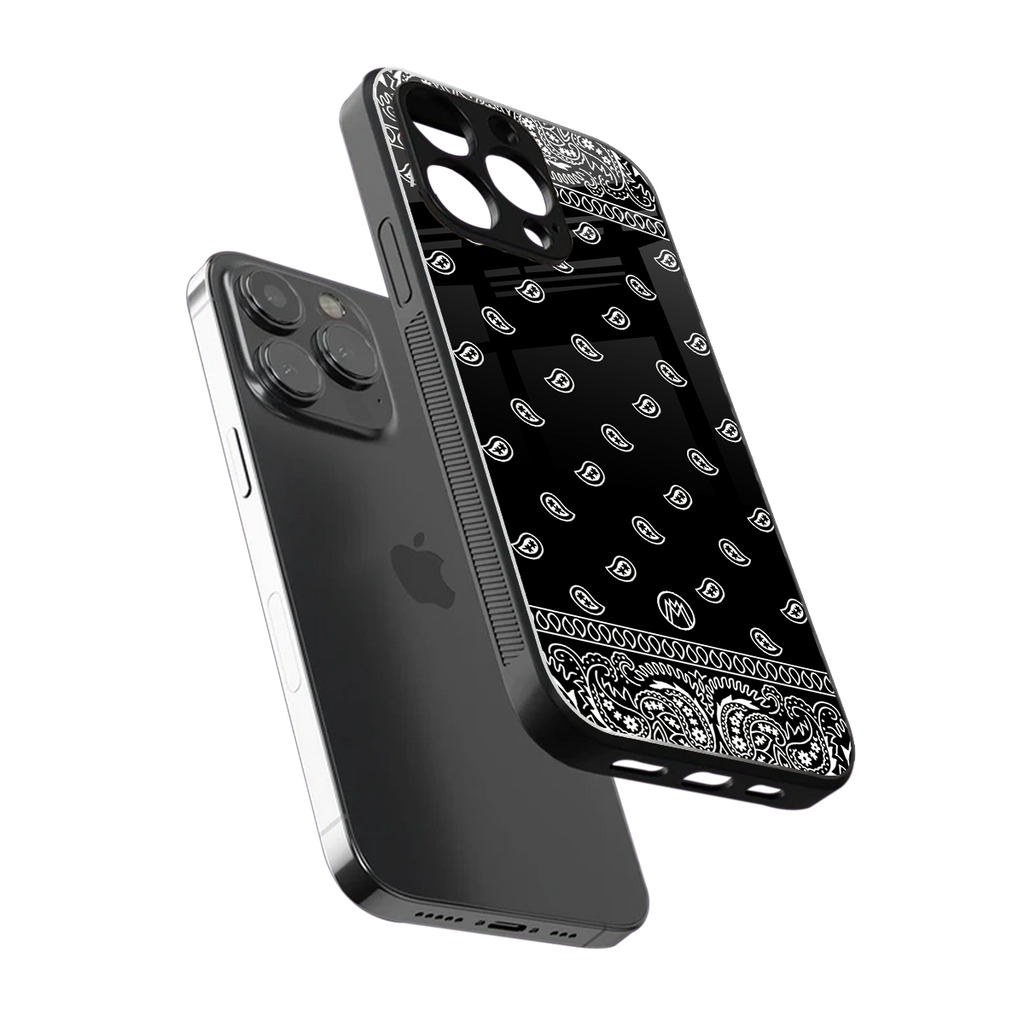 paisley black back phone cover | glass case for iphone 16 pro max