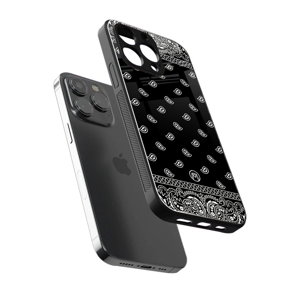 paisley black back phone cover | glass case for iphone 16 pro max