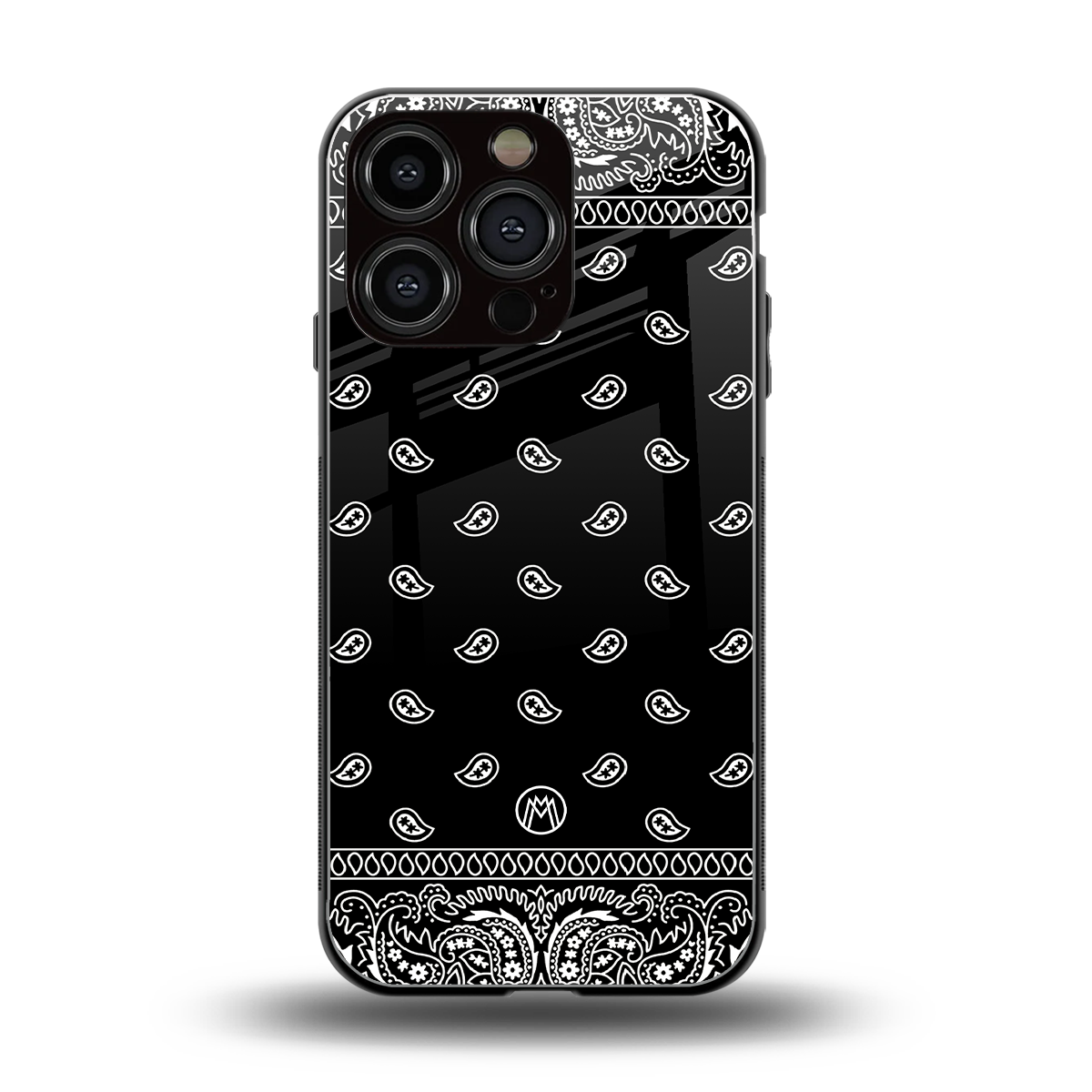 paisley black back phone cover | glass case for iphone 16 pro