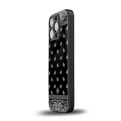 paisley black back phone cover | glass case for iphone 16 pro