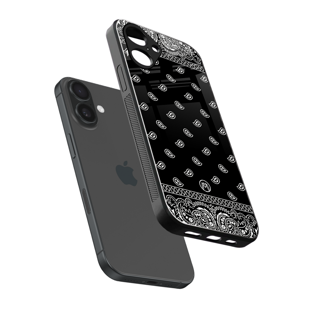 paisley black back phone cover | glass case for iphone 16