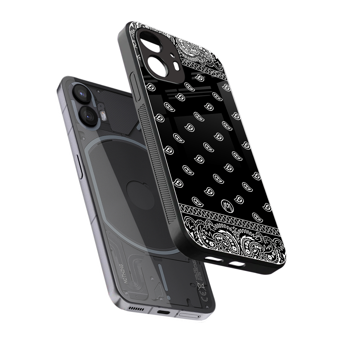 paisley black back phone cover | glass case for nothing phone 2