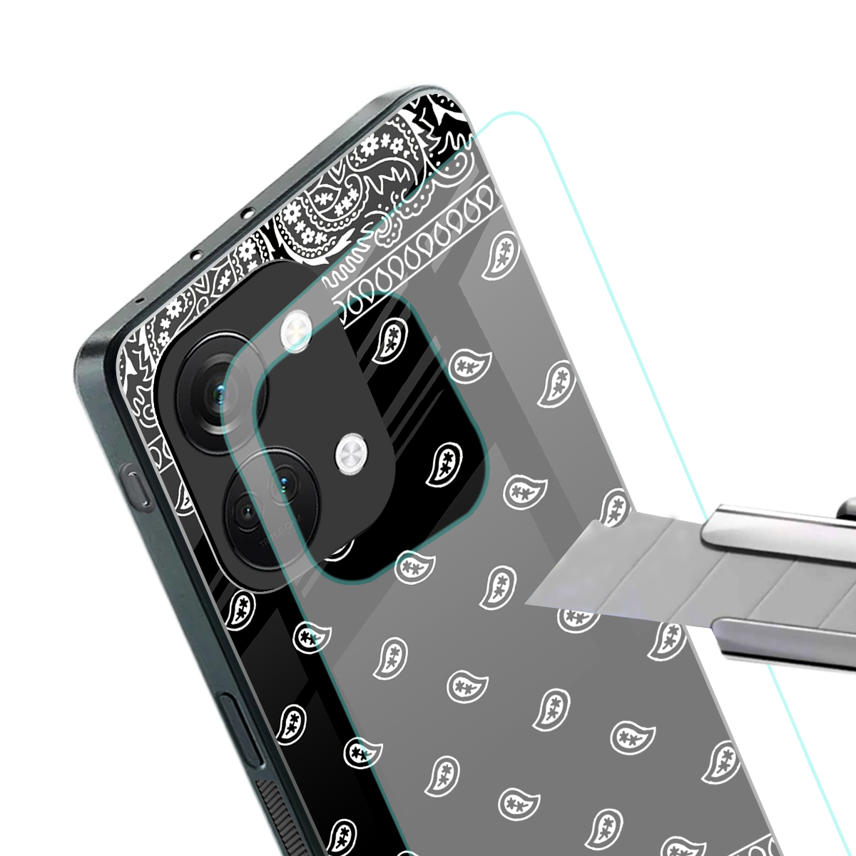 paisley black back phone cover | glass case for oneplus nord 3