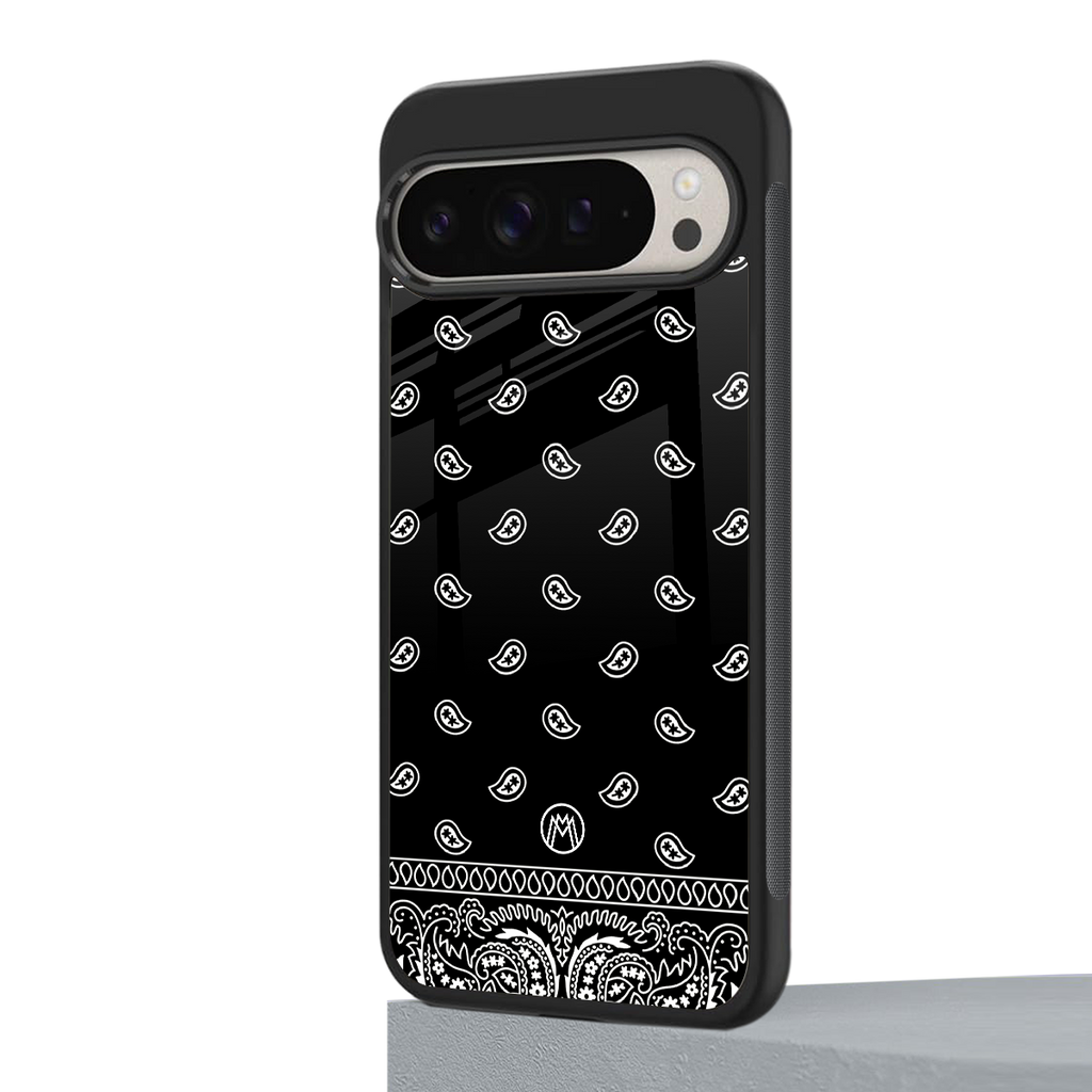 paisley black back phone cover | glass case for google pixel 9 pro