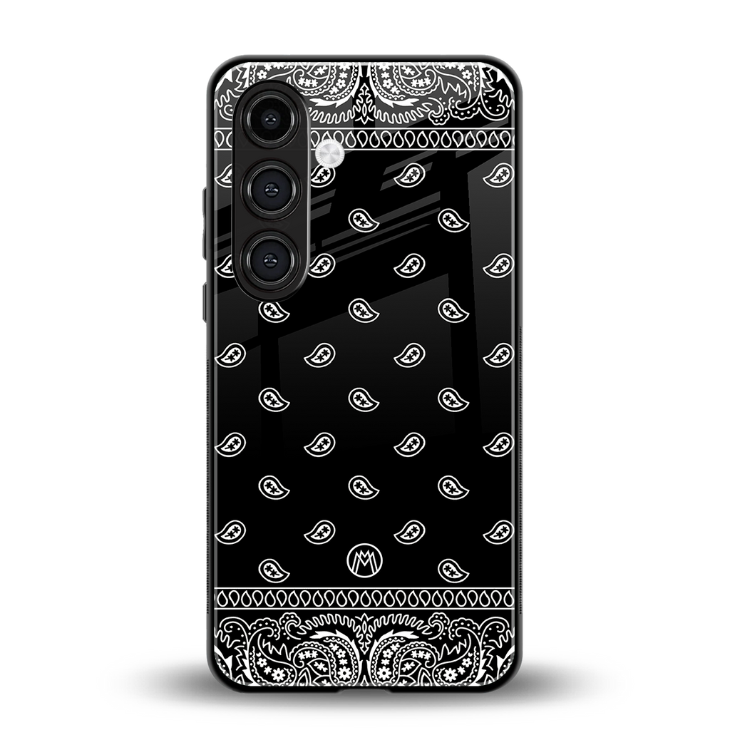 paisley black back phone cover | glass case for samsung galaxy s24 plus