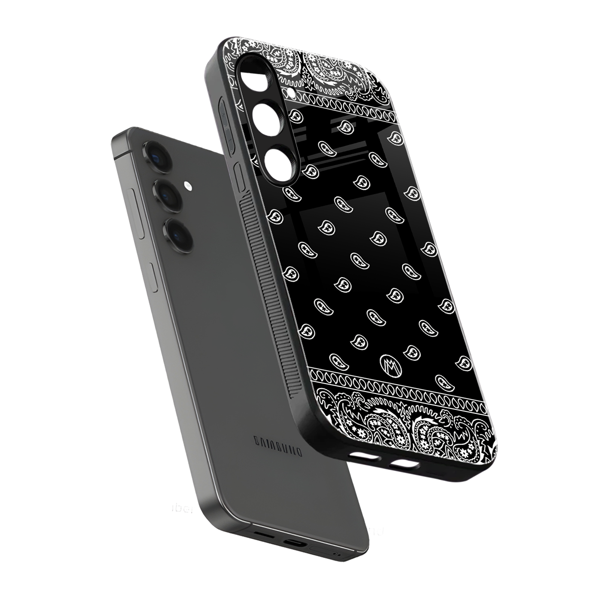 paisley black back phone cover | glass case for samsung galaxy s25 plus