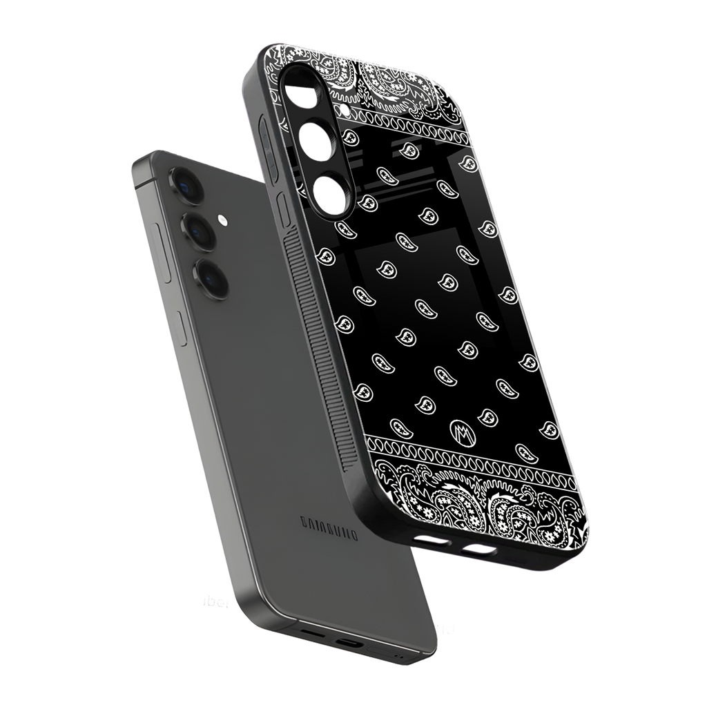 paisley black back phone cover | glass case for samsung galaxy s23 plus