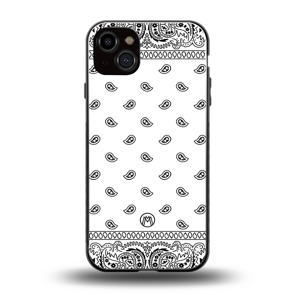 paisley white back phone cover | glass case for iphone 15 plus