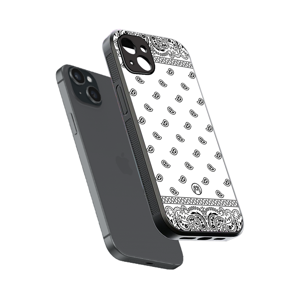 paisley white back phone cover | glass case for iphone 14 plus