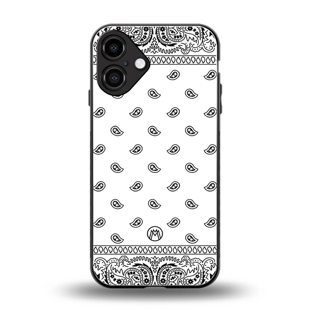 paisley white back phone cover | glass case for iphone 16 plus