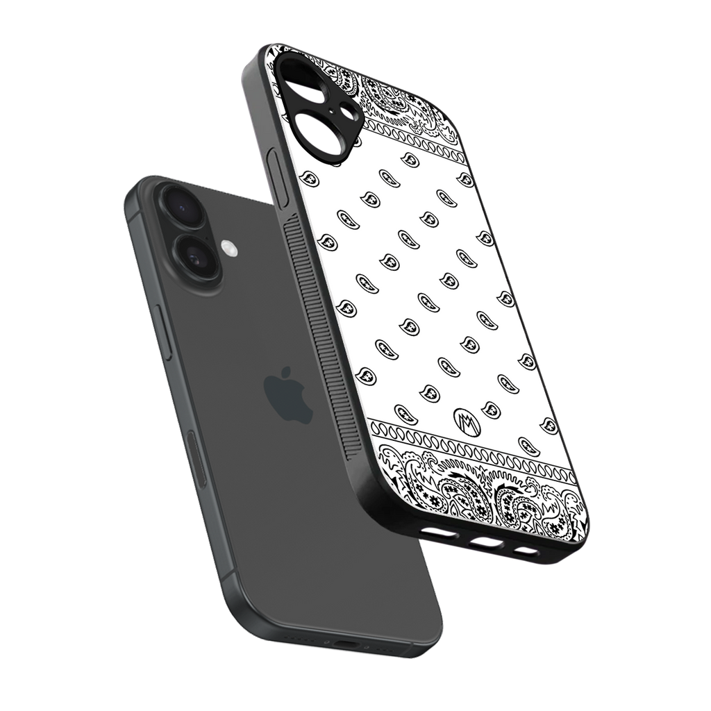 paisley white back phone cover | glass case for iphone 16 plus