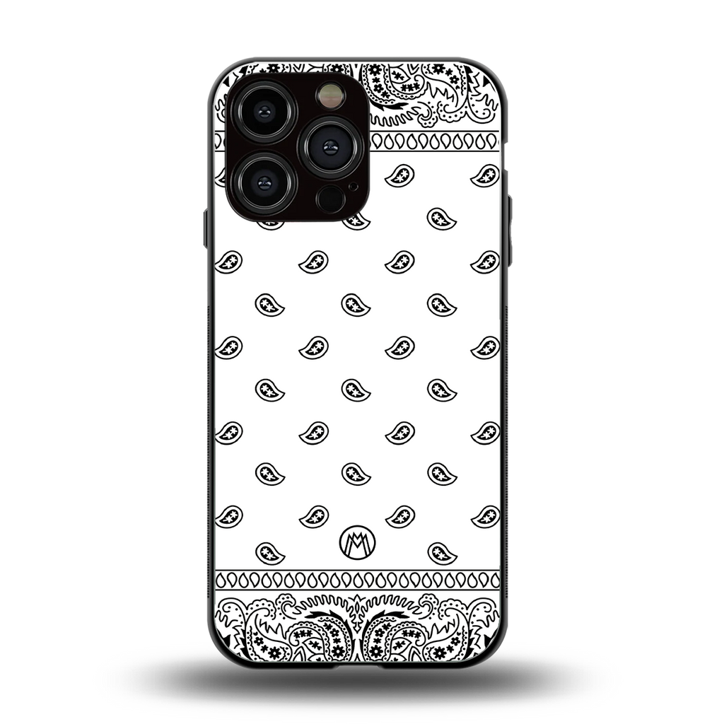 paisley white back phone cover | glass case for iphone 16 pro max