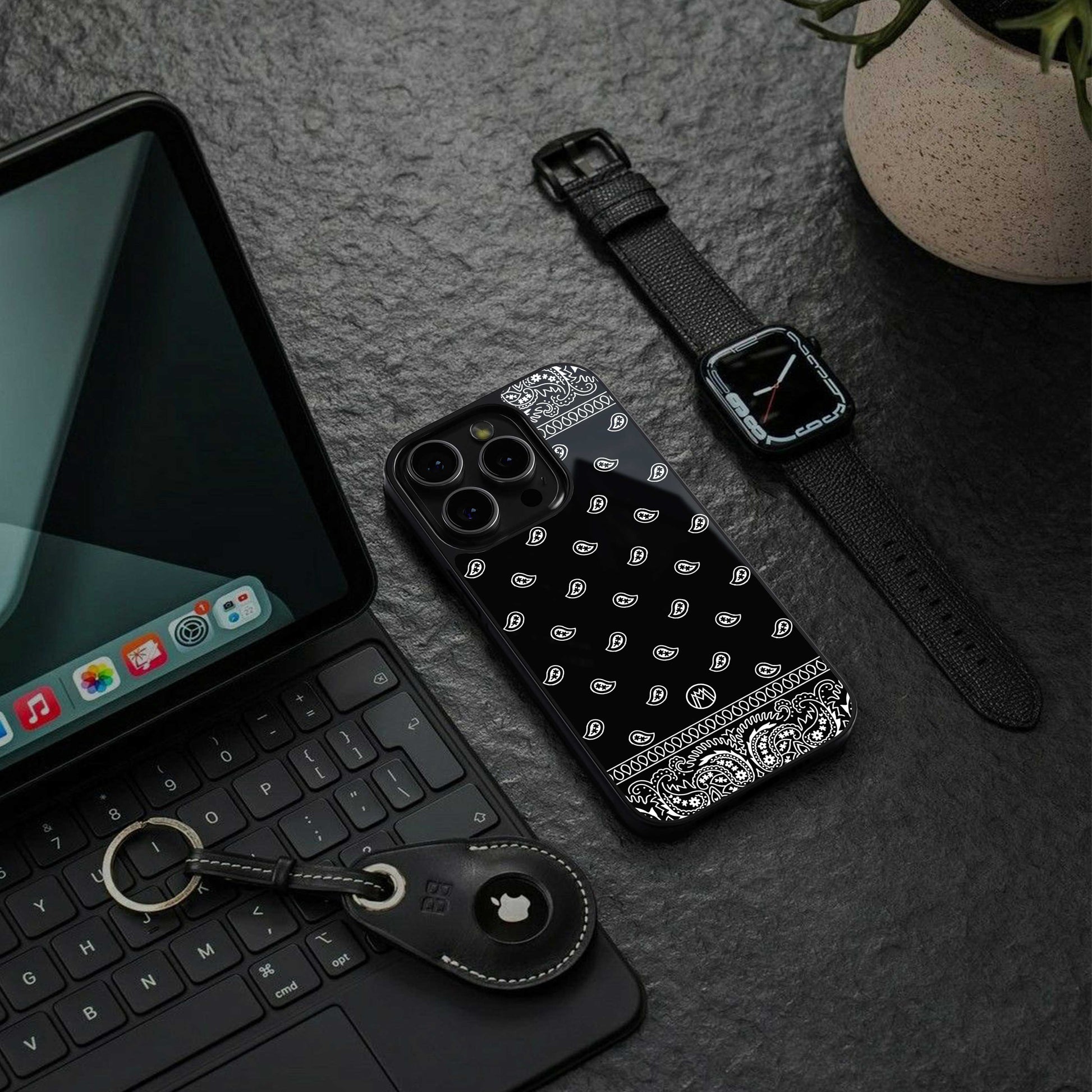 paisley black back phone cover | glass case for google pixel 6