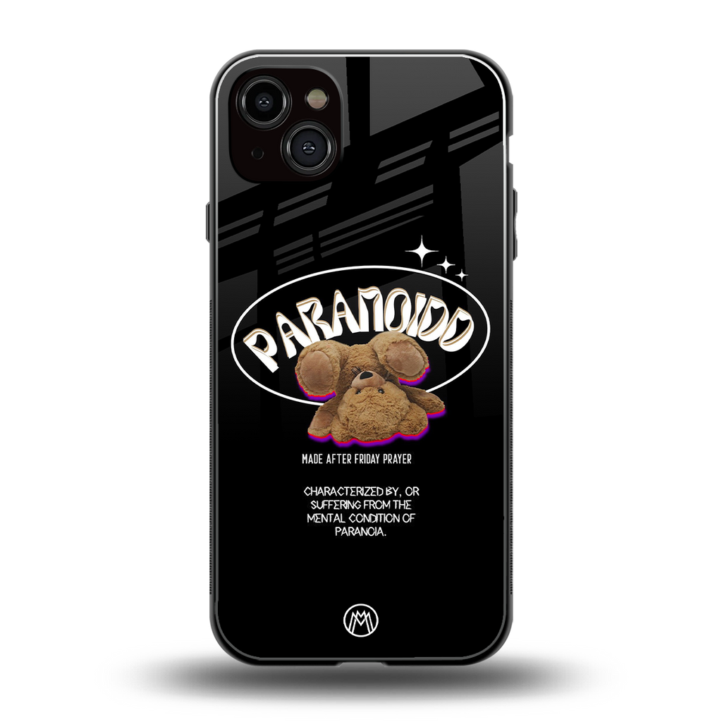 paranoid back phone cover | glass case for iphone 15 plus