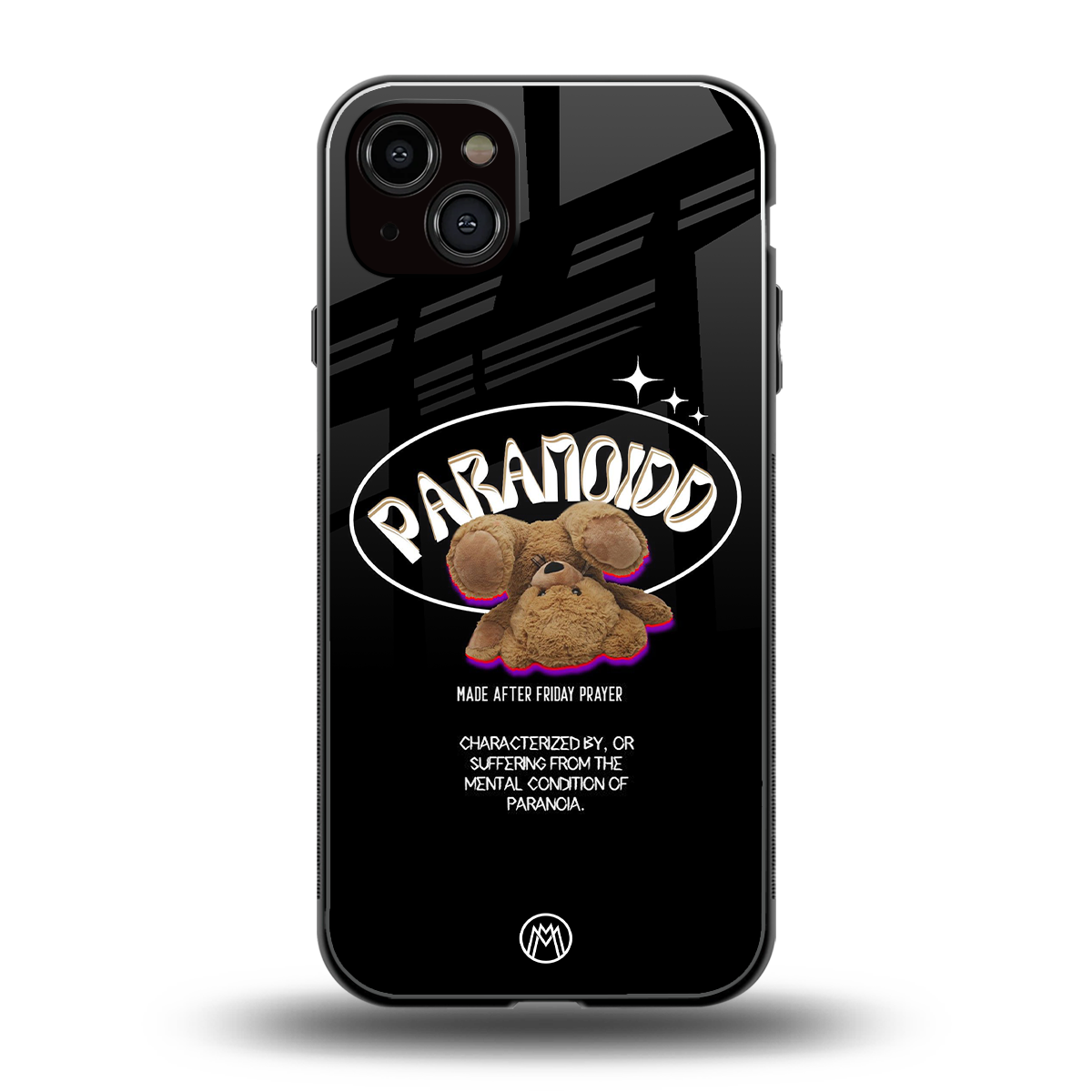 paranoid back phone cover | glass case for iphone 15 plus