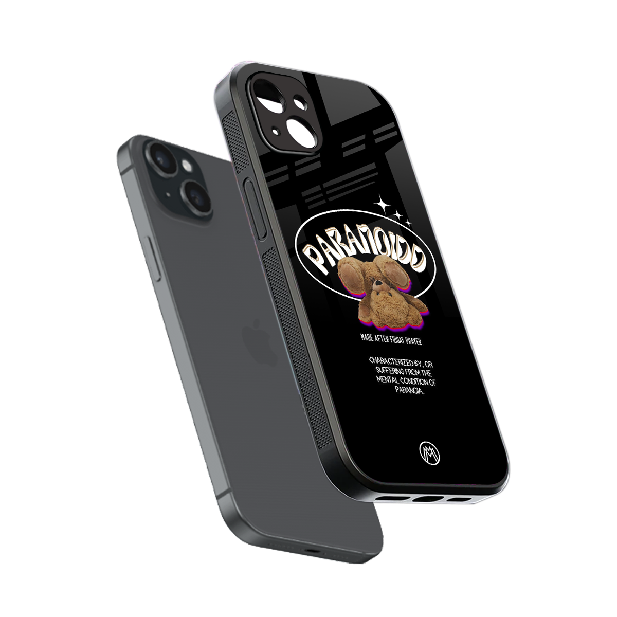 paranoid back phone cover | glass case for iphone 15 plus