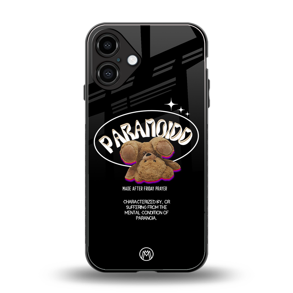 paranoid back phone cover | glass case for iphone 16 plus