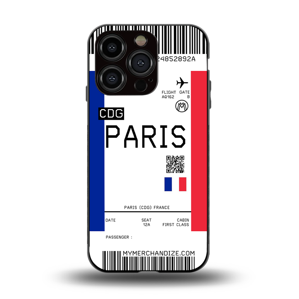 paris boarding pass ticket back phone cover | glass case for iphone 13 pro