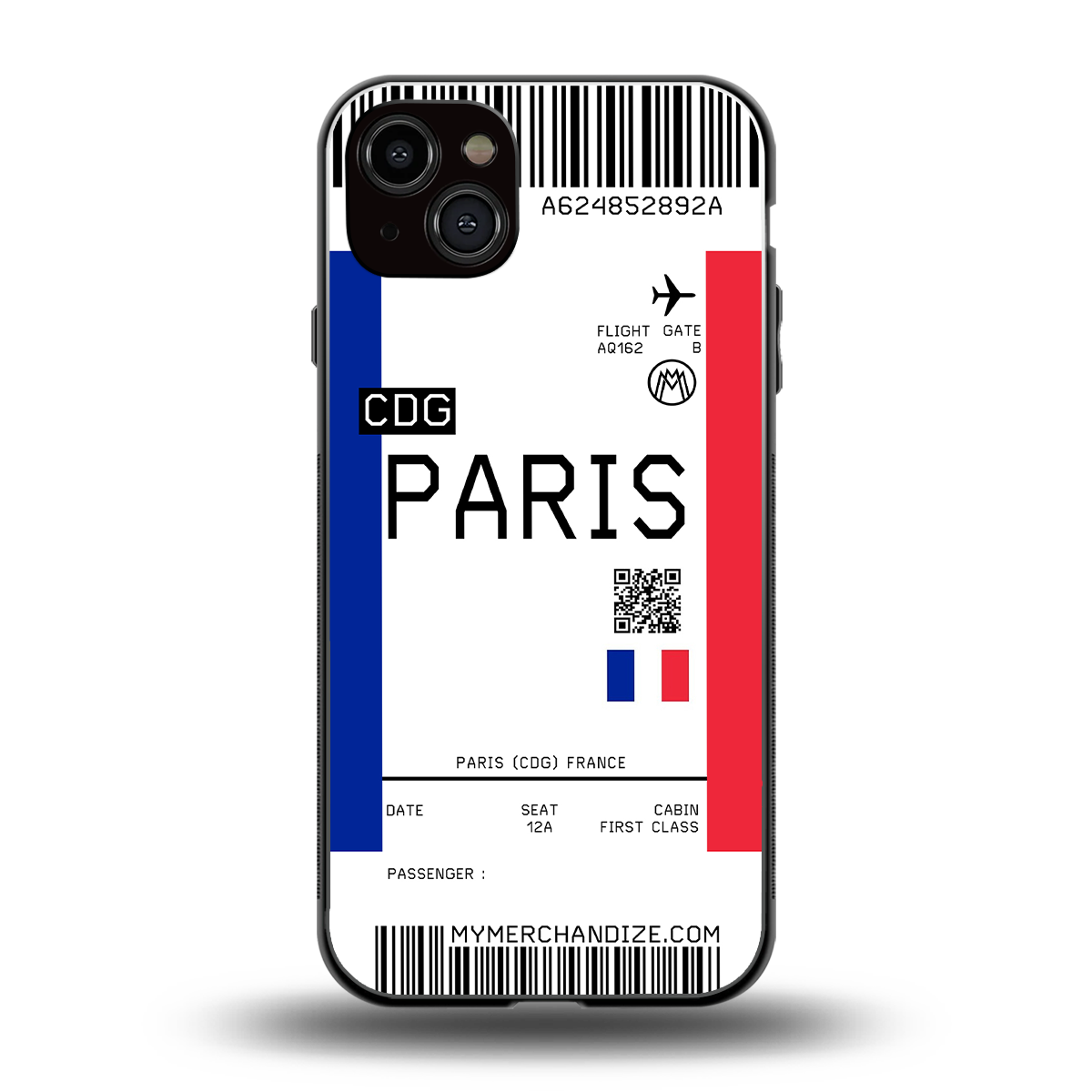 paris boarding pass ticket back phone cover | glass case for iphone 15 plus