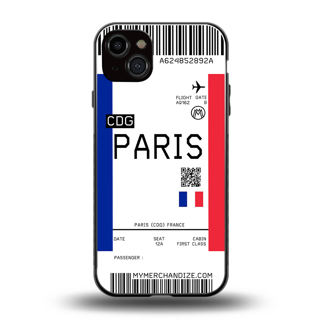 paris boarding pass ticket back phone cover | glass case for iphone 14 plus