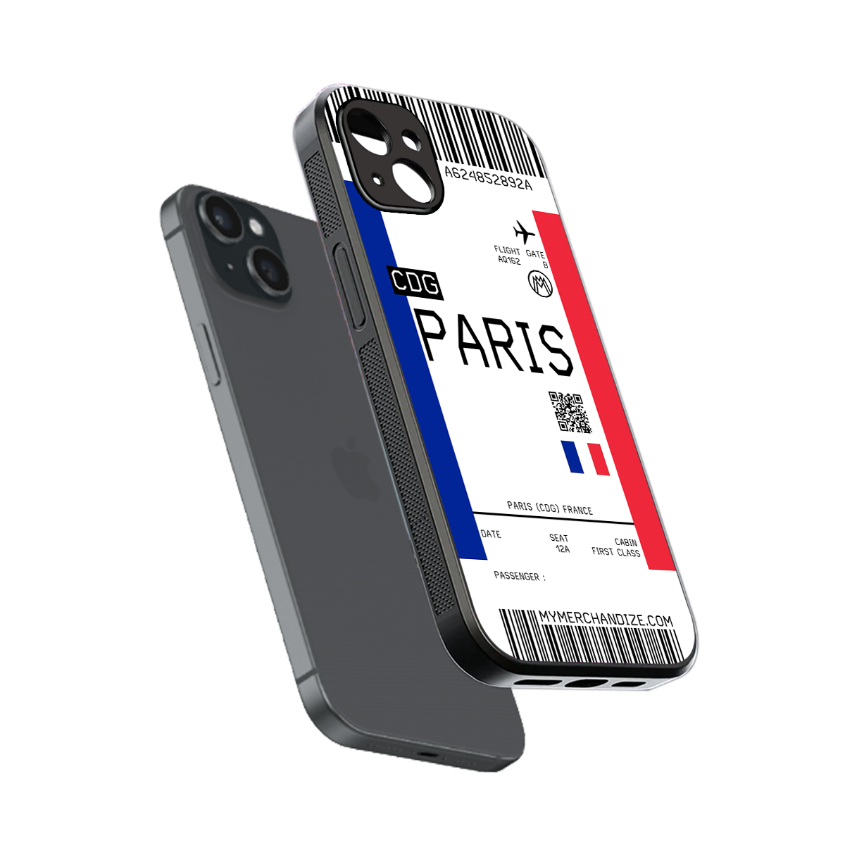 paris boarding pass ticket back phone cover | glass case for iphone 15 plus