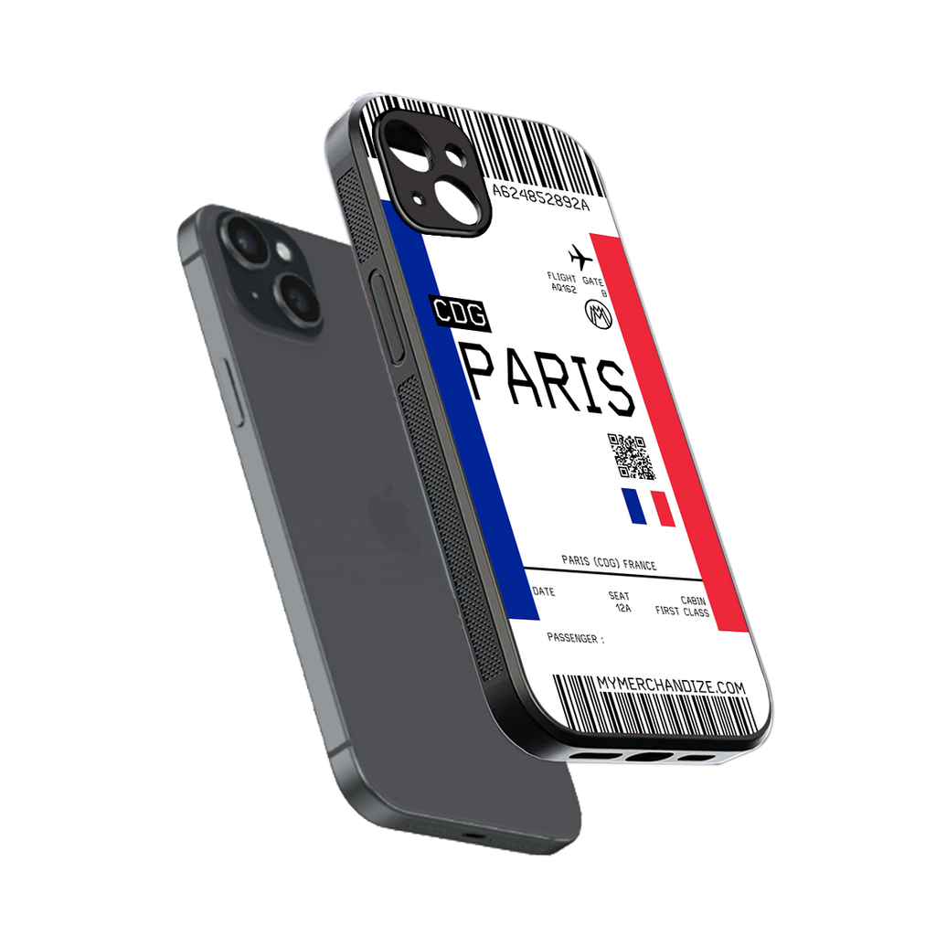 paris boarding pass ticket back phone cover | glass case for iphone 14 plus