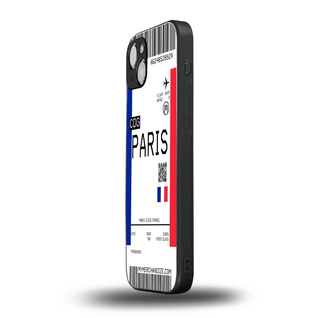 paris boarding pass ticket back phone cover | glass case for iphone 15 plus