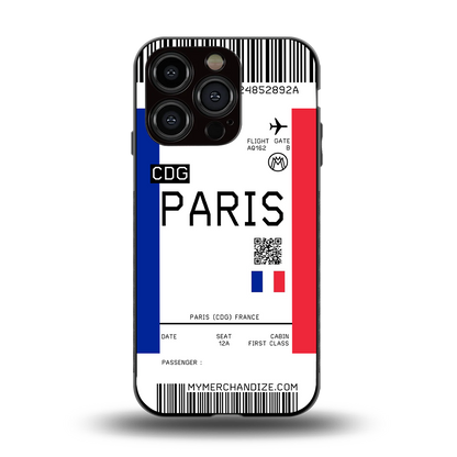 paris boarding pass ticket back phone cover | glass case for iphone 15 pro