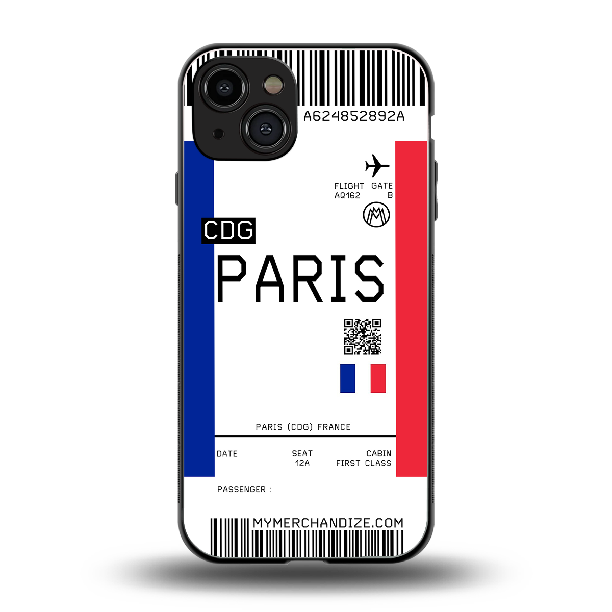paris boarding pass ticket back phone cover | glass case for iphone 15