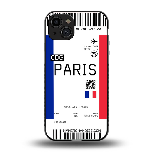 paris boarding pass ticket back phone cover | glass case for iphone 15