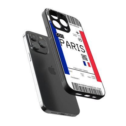 paris boarding pass ticket back phone cover | glass case for iphone 15 pro
