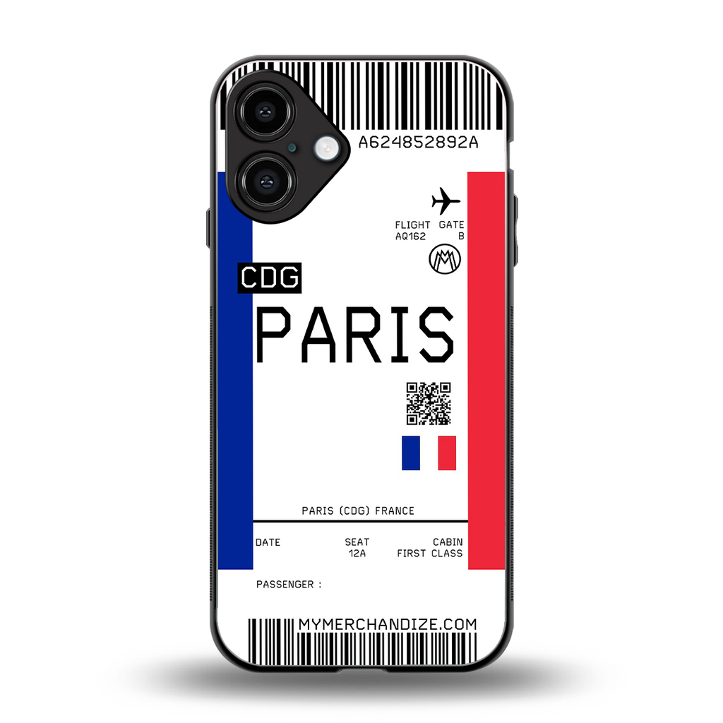 paris boarding pass ticket back phone cover | glass case for iphone 16 plus
