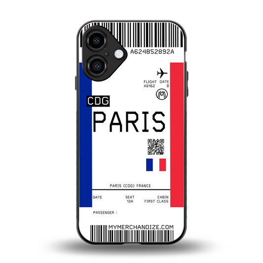 paris boarding pass ticket back phone cover | glass case for iphone 16 plus