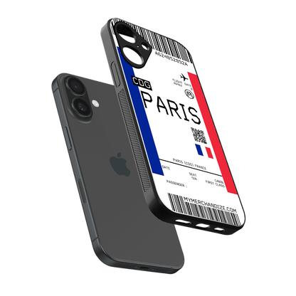 paris boarding pass ticket back phone cover | glass case for iphone 16 plus
