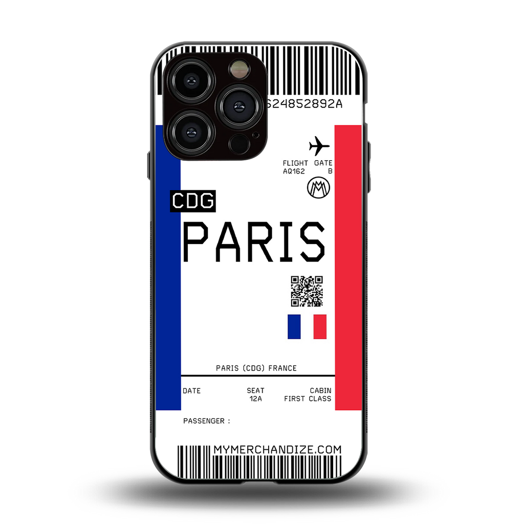 paris boarding pass ticket back phone cover | glass case for iphone 16 pro max
