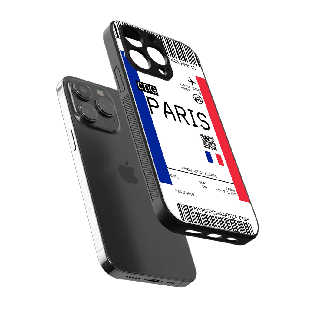 paris boarding pass ticket back phone cover | glass case for iphone 16 pro max