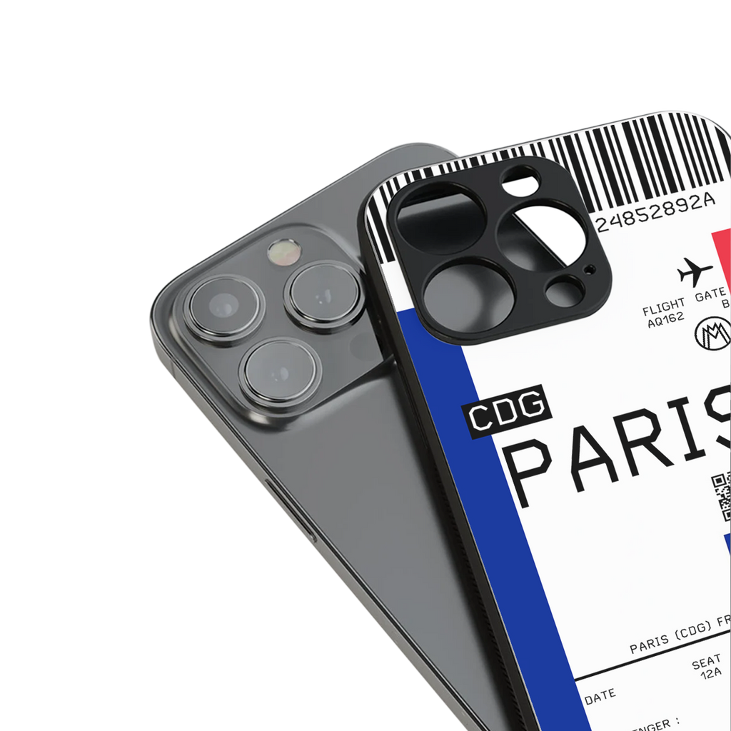paris boarding pass ticket back phone cover | glass case for iphone 15 plus