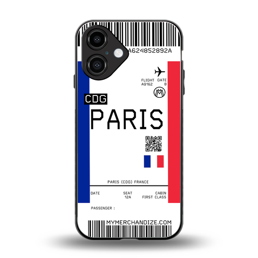paris boarding pass ticket back phone cover | glass case for iphone 16
