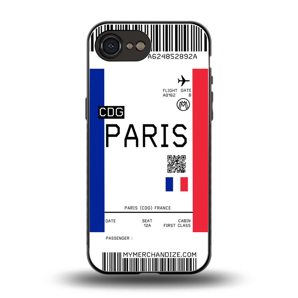 paris boarding pass ticket back phone cover | glass case for iphone 16e