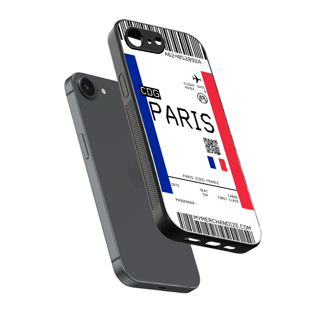 paris boarding pass ticket back phone cover | glass case for iphone 16e