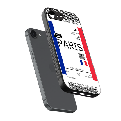 paris boarding pass ticket back phone cover | glass case for iphone 16e