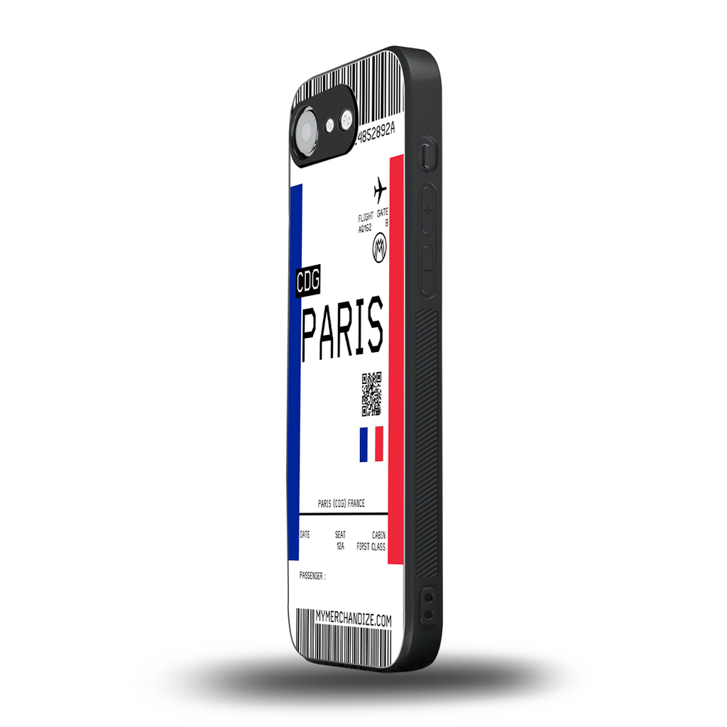 paris boarding pass ticket back phone cover | glass case for iphone 16e