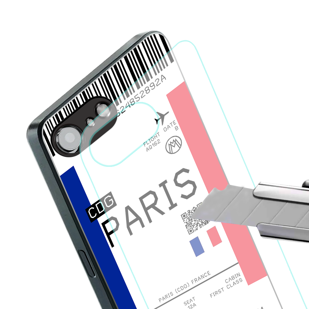 paris boarding pass ticket back phone cover | glass case for iphone 16e
