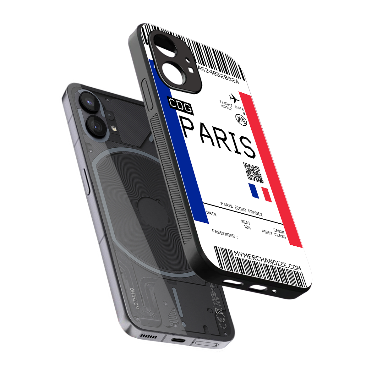 paris boarding pass ticket back phone cover | glass case for nothing phone 1