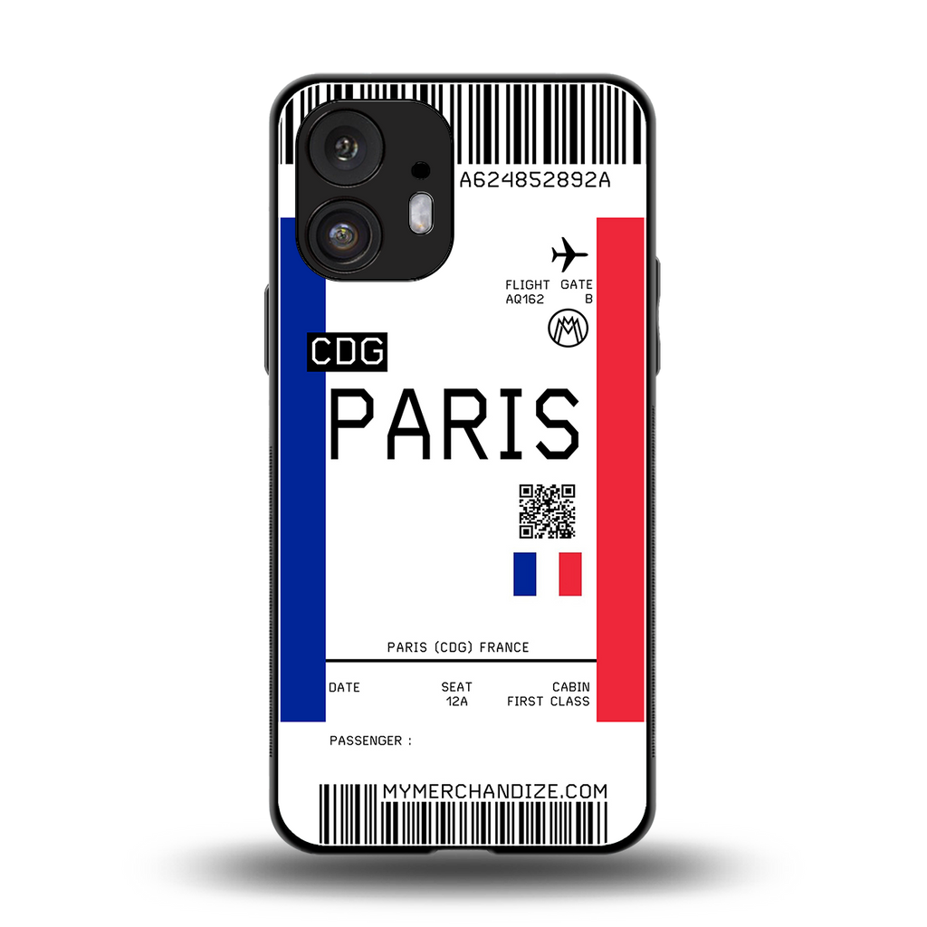 paris boarding pass ticket back phone cover | glass case for nothing phone 2