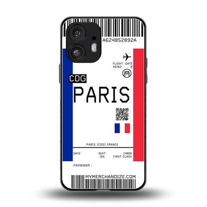 paris boarding pass ticket back phone cover | glass case for nothing phone 2